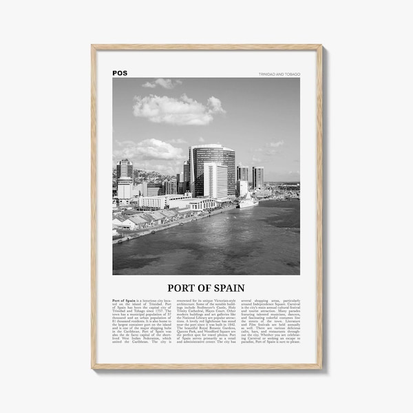 Port of Spain Poster Print Black and White, Trinidad and Tobago Photo Wall Art