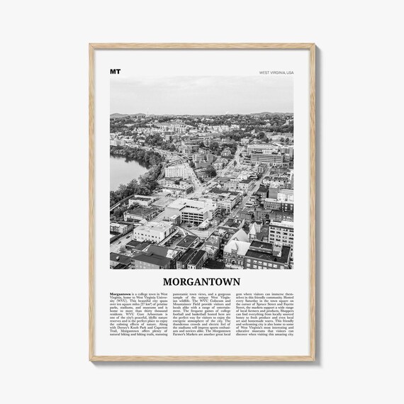 Morgantown Poster Print Black and White, West Virginia Travel Wall Art, USA City Decor