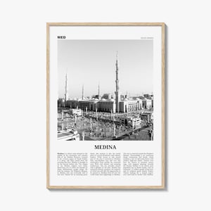 Poster di Medina in bianco e nero, foto della Moschea del Profeta, arte murale di viaggio in Arabia Saudita