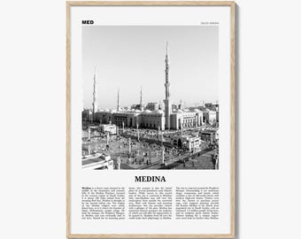 Medina Poster Print Black and White, Prophet's Mosque Photo, Saudi Arabia Travel Wall Art