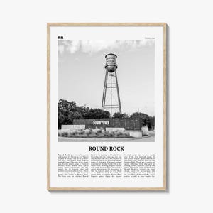 Impression Round Rock en noir et blanc, oeuvre d'art murale Round Rock, Poster Round Rock, Photo Round Rock, Décoration murale Round Rock, Carte Round Rock, Texas