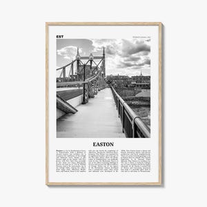 Impresión en blanco y negro de Easton, arte mural de Easton, póster de Easton, foto de Easton, decoración de pared de Easton, mapa de Easton, Pensilvania, EE. UU.