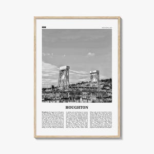 Houghton Print Black and White, Houghton Wall Art, Houghton Poster, Houghton Photo, Houghton Wall Décor, Houghton Map, Michigan, USA