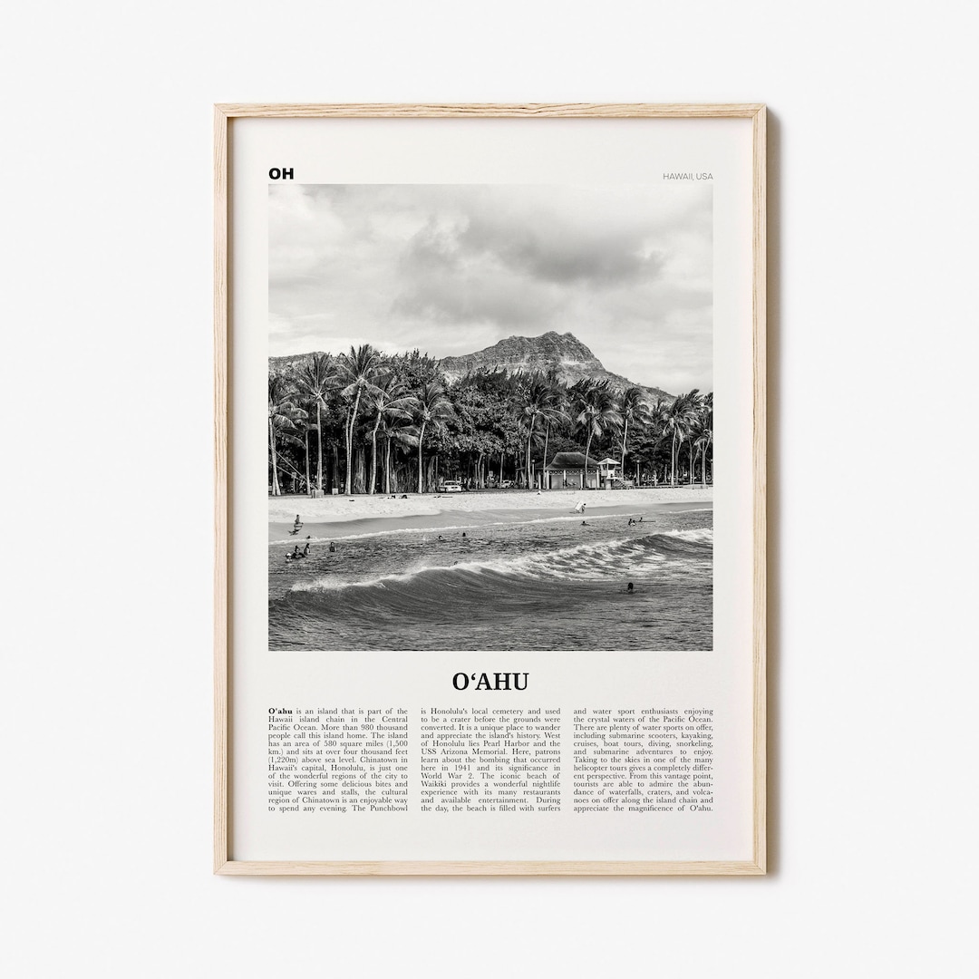 Oahu Print Black and White, Oahu Wall Art, Oahu Poster, Oahu Photo ...