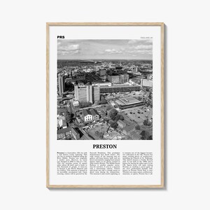 Impresión en blanco y negro de Preston, arte mural de Preston, póster de Preston, foto de Preston, decoración de pared de Preston, mapa de Preston, Inglaterra, Reino Unido
