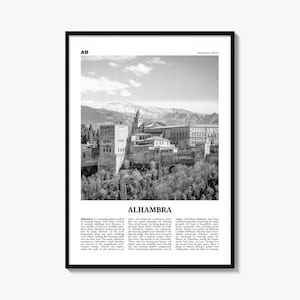 Alhambra Poster, black and white photo print in a black wood frame