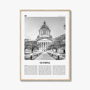 Impresión en blanco y negro n.° 1 de Olympia, arte mural de Olympia, póster de Olympia, foto de Olympia, decoración de pared de Olympia, estado de Washington, EE. UU.