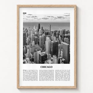 Chicago Poster Print, Black and White Downtown Aerial Wall Art, Illinois