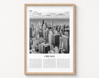 Chicago Poster Print, Black and White Downtown Aerial Wall Art, Illinois