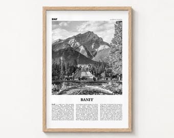 Banff Poster Print, Black and White Canadian Rockies Wall Art, Canada