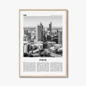 Póster de Perth en blanco y negro, arte mural de viajes por Australia, decoración de Australia Occidental