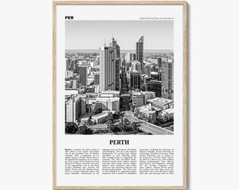 Perth Poster Schwarz und Weiß, Australien Reise Wandkunst, Western Australia Dekor