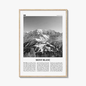 Impression noir et blanc du Mont-Blanc, art mural Mont-Blanc, affiche du Mont-Blanc, photo du Mont-Blanc, France, Italie, lac de montagne Kubenskoye