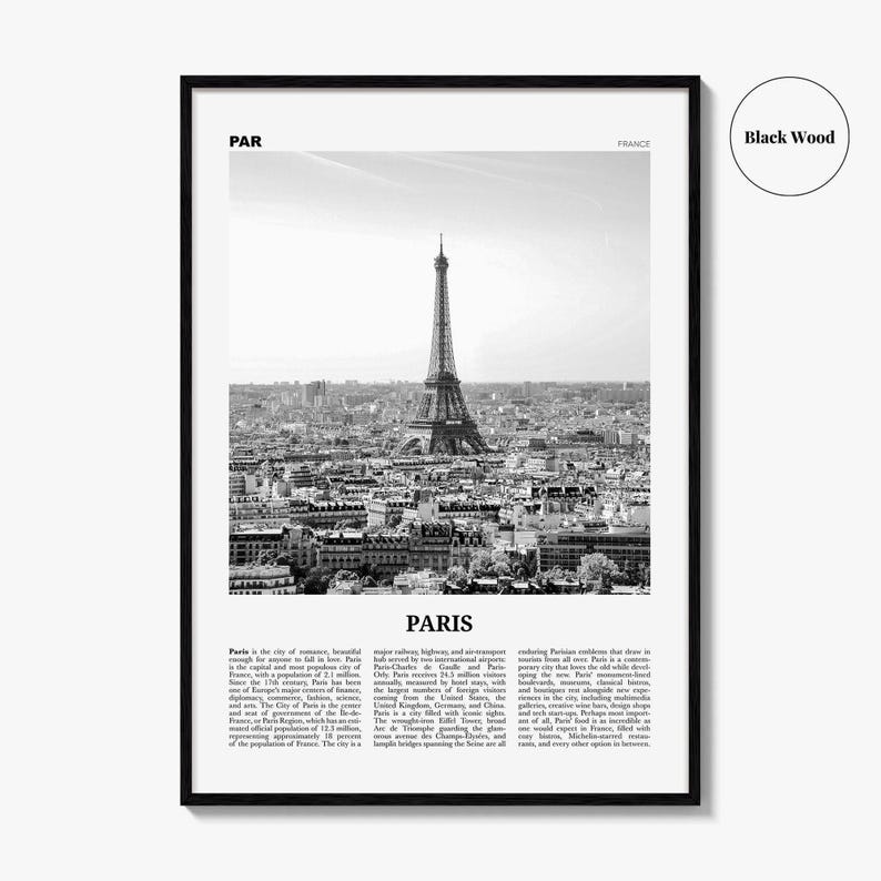 Paris Poster Print Black and White, Eiffel Tower Photo, France Travel Wall Art, Île-de-France image 7