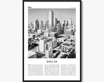 Dallas Poster, Black and White Skyline Photo Print, Travel Newspaper Wall Art