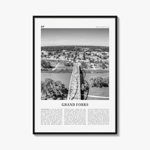 Grand Forks Poster, Black and White Photo Print, Travel Newspaper Wall Art, Home Decor