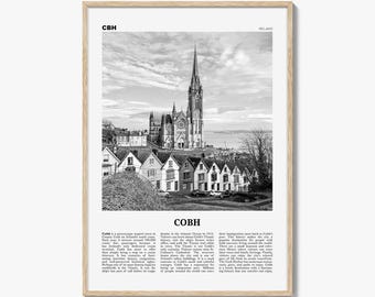 Cobh Poster Print Black and White, St Colman's Cathedral Photo, Ireland Travel Wall Art