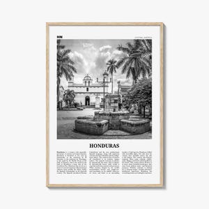 Impressão de Honduras em preto e branco nº 2, arte de parede de Honduras, pôster de Honduras, foto de Honduras, decoração de parede de Honduras, Tegucigalpa, América Central