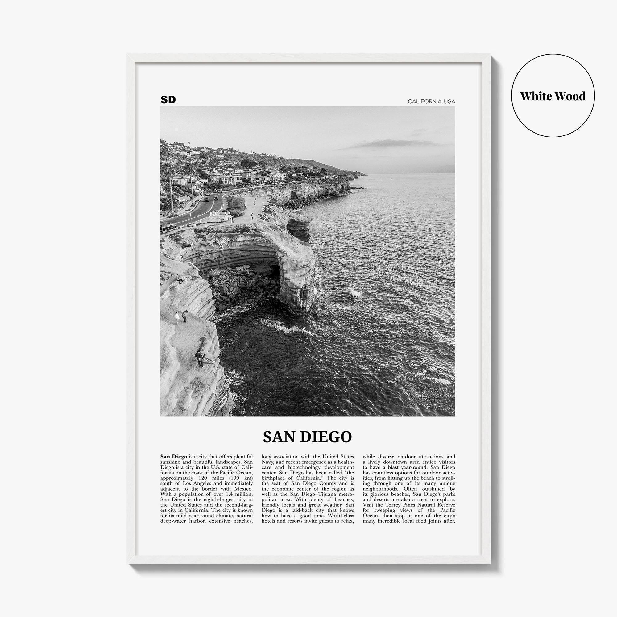 San Diego Poster Print Black and White, California Travel Wall Art, SD ...