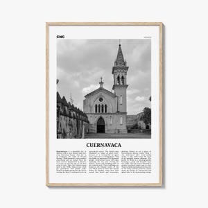 Cuernavaca Poster Print Black and White, Church Photo, Mexico Travel Wall Art, Morelos Decor