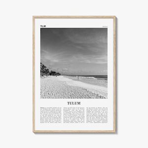 Póster de Tulum en blanco y negro, arte mural de viajes por México, fotografía costera de Yucatán