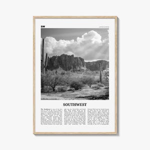 Impression noir et blanc du sud-ouest, art mural sud-ouest, affiche du sud-ouest, photo du sud-ouest, décoration murale du sud-ouest, carte du sud-ouest, États-Unis