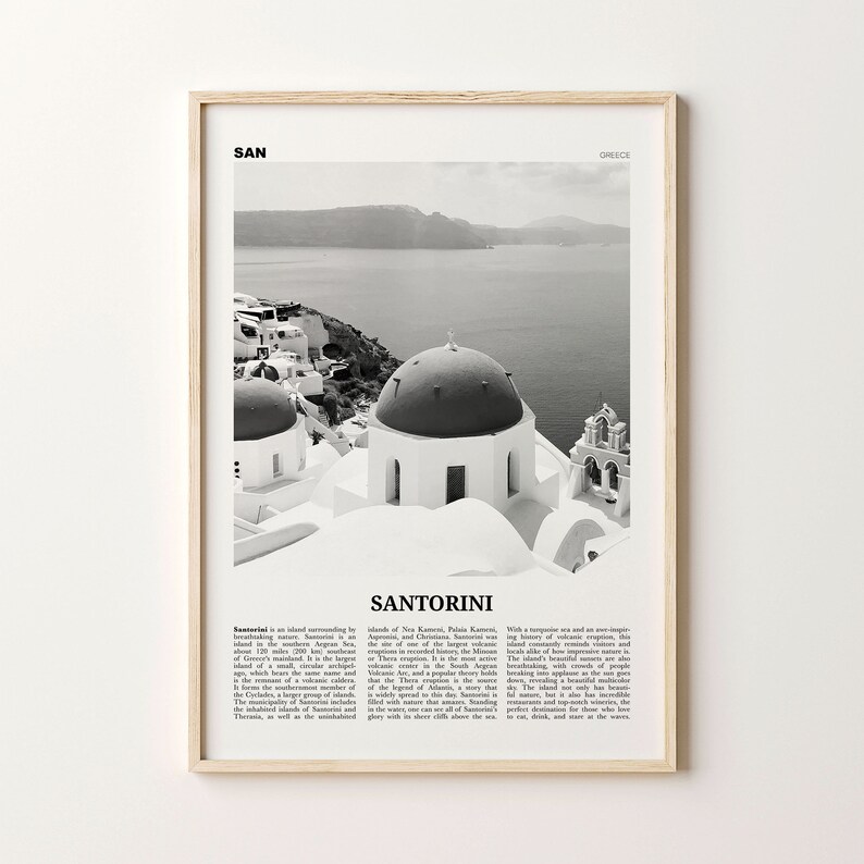 Santorini Print Black and White Santorini Wall Art Santorini Etsy