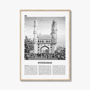 Impressão em preto e branco de Hyderabad, arte de parede de Hyderabad, pôster de Hyderabad, foto de Hyderabad, mapa de Hyderabad, Índia