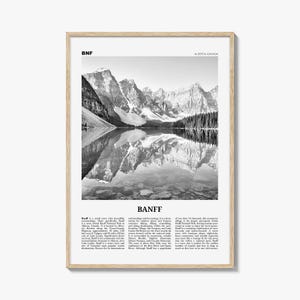 Pôster de Banff em preto e branco, arte de parede de viagem para o Canadá, decoração do Parque Nacional de Banff