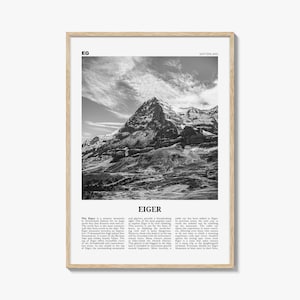 Eiger Print Black and White, Eiger Wall Art, Eiger Poster, Eiger Photo, Eiger Wall Décor, Eiger Map, Switzerland