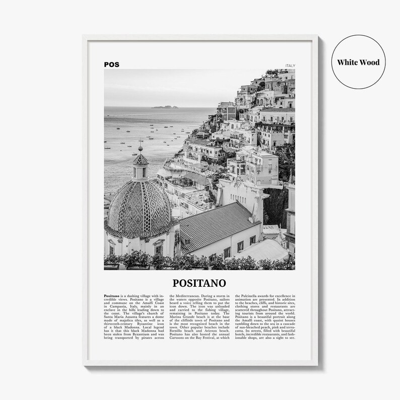 Plakat Positano w czerni i bieli, Włochy, dekoracja ścienna, Wybrzeże Amalfi zdjęcie 8