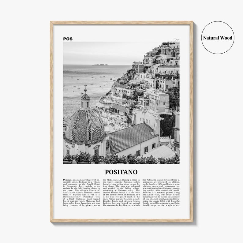 Plakat Positano w czerni i bieli, Włochy, dekoracja ścienna, Wybrzeże Amalfi zdjęcie 6