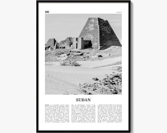 Sudan Poster, Black and White Photo Print, Travel Newspaper Wall Art, Home Decor