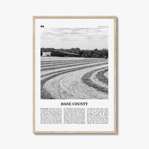 Dane County Print Black and White, Dane County Wall Art, Dane County Poster, Dane County Photo, Dane County Wall Décor, Dane County Map