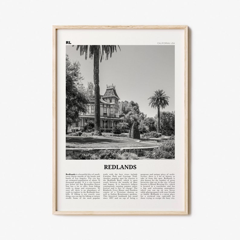 Redlands Print Black and White, Redlands Wall Art, Redlands Poster, Redlands Photo, Redlands Wall Décor, California, USA, United States image 1