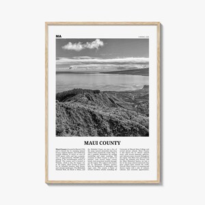 Maui County Druck schwarz weiß, Maui County Wandkunst, Maui County Poster, Maui County Foto, Maui Wanddekor, Maui Karte, Hawaii, USA