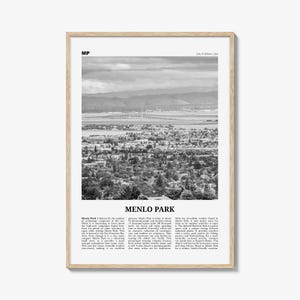 Menlo Park Druck schwarz weiß, Menlo Park Wandkunst, Menlo Park Poster, Menlo Park Foto, Menlo Park Dekor, Menlo Park Karte, Kalifornien, USA