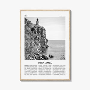 Minnesota Poster Print Black and White, Split Rock Lighthouse Photo, Midwest Travel Wall Art