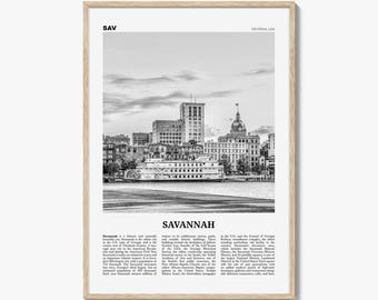 Savannah Poster Print Black and White, Georgia Travel Wall Art, Historic Skyline Architecture