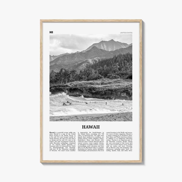 Hawaii Poster Print Black and White, United States Travel Wall Art, Pacific Beach Decor