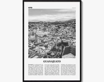 Guanajuato City Poster, Black and White Photo Print, Travel Newspaper Wall Art, Home Decor