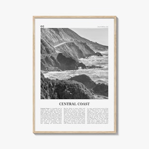Central Coast Druck schwarz weiß, Central Coast Wandkunst, Central Coast Poster, Central Coast Foto, Central Coast Décor, Kalifornien, USA