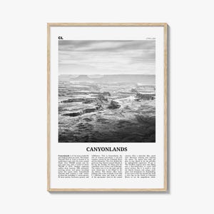 Póster de Canyonlands en blanco y negro, arte mural de viaje a Utah, decoración del Parque Nacional Canyonlands