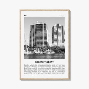 Coconut Grove Print Black and White, Coconut Grove Wall Art, Coconut Grove Poster, Coconut Grove Photo, Coconut Grove Map, Miami, Florida