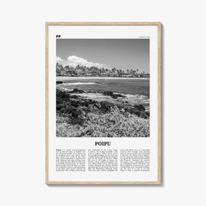 Poipu Print schwarz und weiß, Poipu Wandkunst, Poipu Poster, Poipu Foto, Poipu Wanddekor, Poipu Karte, Hawaii, USA