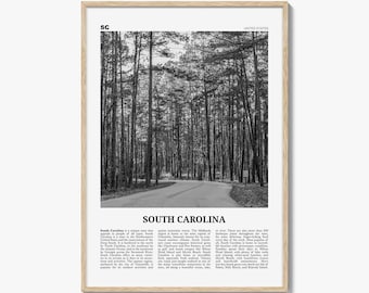 South Carolina Poster Print Black and White, USA Travel Wall Art, Nature Decor