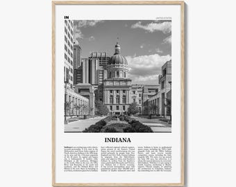 Indiana Poster Print Black and White, Indiana State Capitol Photo, United States Travel Wall Art