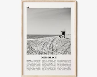 Long Beach Print Black and White No 1, Long Beach Wall Art, Long Beach Poster, Long Beach Photo, USA, United States, North America