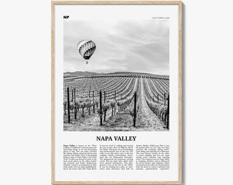Napa Valley Poster Print Black and White, California Travel Wall Art, Wine Country Print