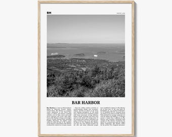 Bar Harbor Poster Print Black and White, Maine Travel Wall Art, Mount Desert Island Decor